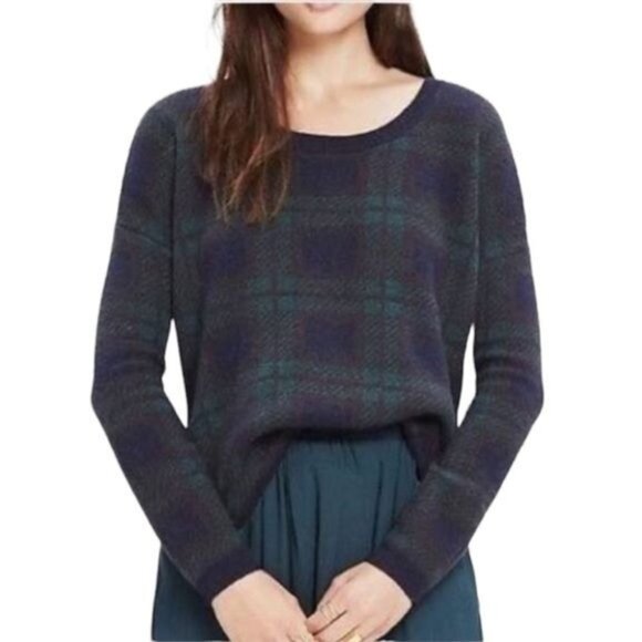 Madewell Blue & Green Plaid mohair/alpaca blend Crew Neck Sweater XS - Picture 1 of 10